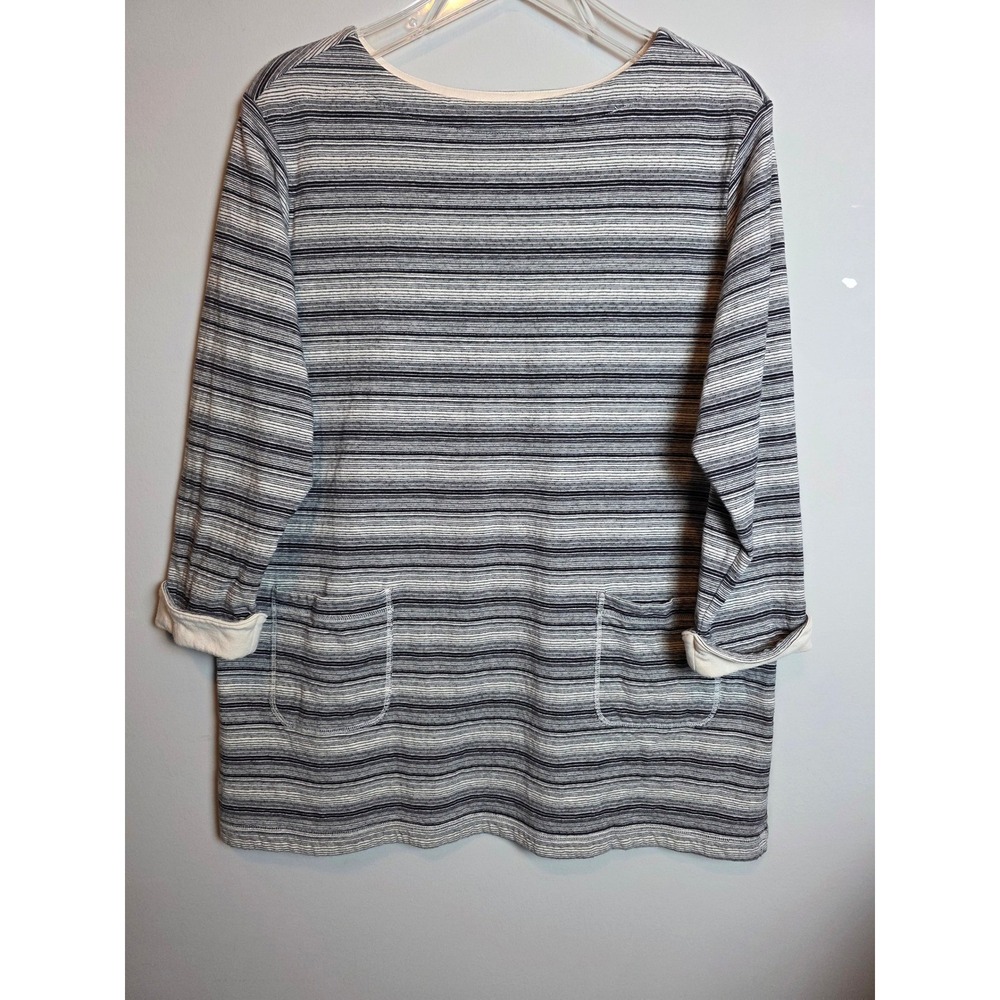 Cabernet‎ Striped Long Sleeve Tunic Top Womens L 100% Cotton Coastal Beige Black